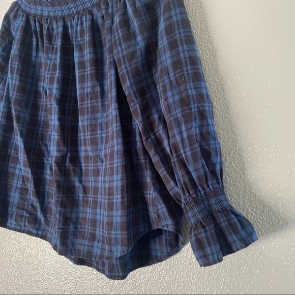 Boho Chic Gingham Top Oversize Plaid Ruffle Flannel Size Small Off The Shoulder - Picture 4 of 10